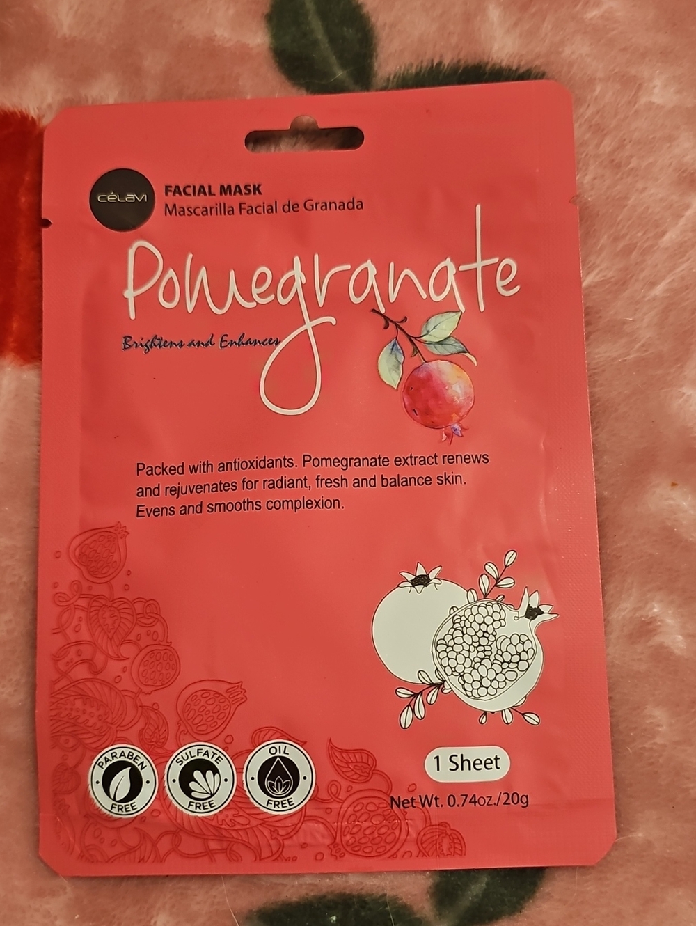 Celavi Pomegranate Facial Mask - Pink Sheet Mask
